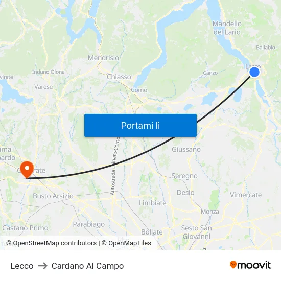 Lecco to Cardano Al Campo map