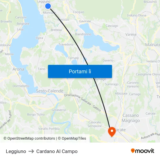 Leggiuno to Cardano Al Campo map