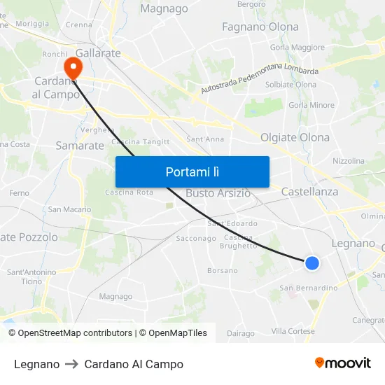 Legnano to Cardano Al Campo map