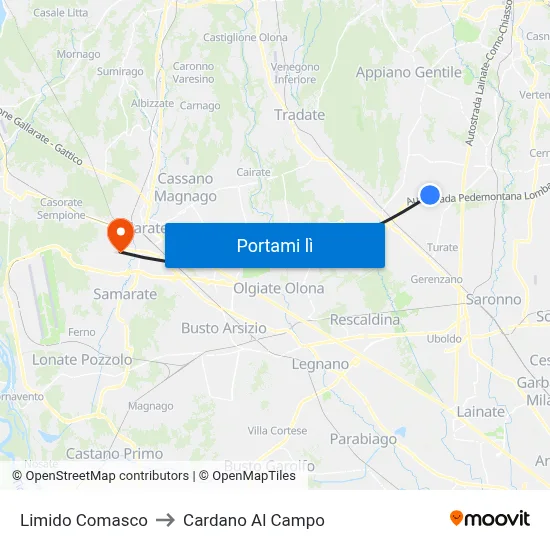 Limido Comasco to Cardano Al Campo map