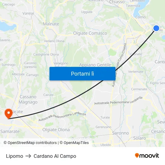 Lipomo to Cardano Al Campo map