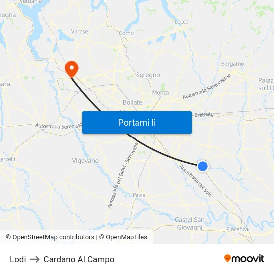 Lodi to Cardano Al Campo map