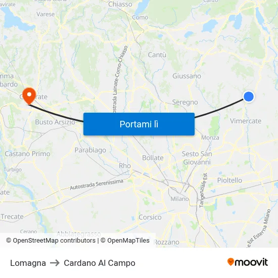 Lomagna to Cardano Al Campo map