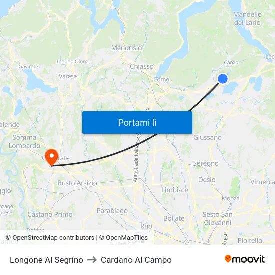 Longone Al Segrino to Cardano Al Campo map
