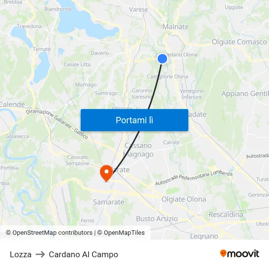Lozza to Cardano Al Campo map