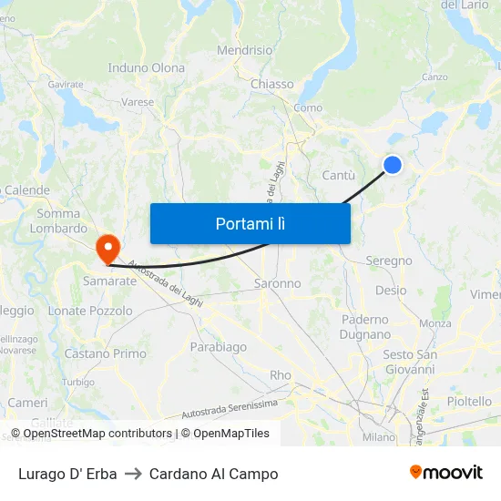 Lurago D' Erba to Cardano Al Campo map