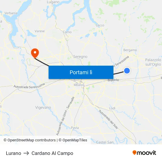 Lurano to Cardano Al Campo map