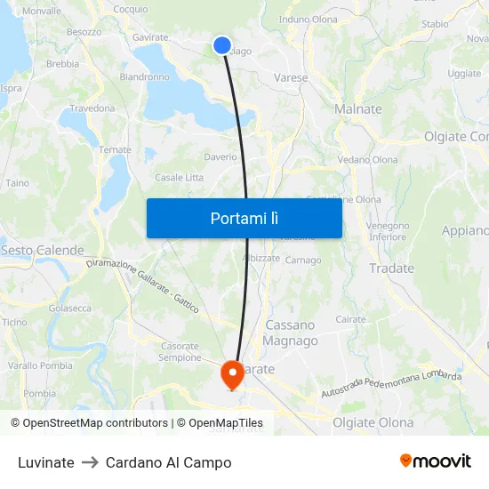 Luvinate to Cardano Al Campo map