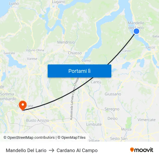 Mandello Del Lario to Cardano Al Campo map