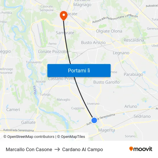 Marcallo Con Casone to Cardano Al Campo map