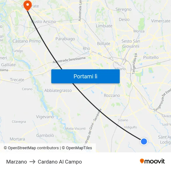 Marzano to Cardano Al Campo map