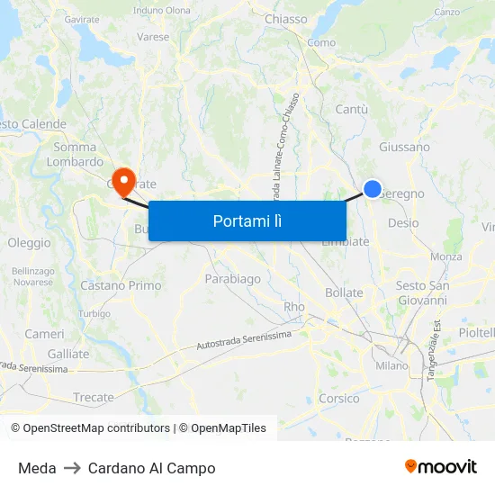 Meda to Cardano Al Campo map