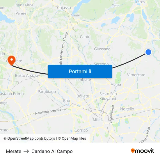 Merate to Cardano Al Campo map