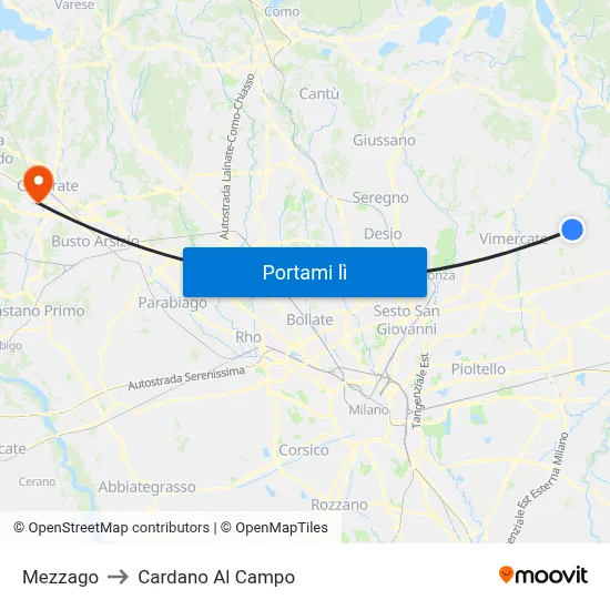 Mezzago to Cardano Al Campo map
