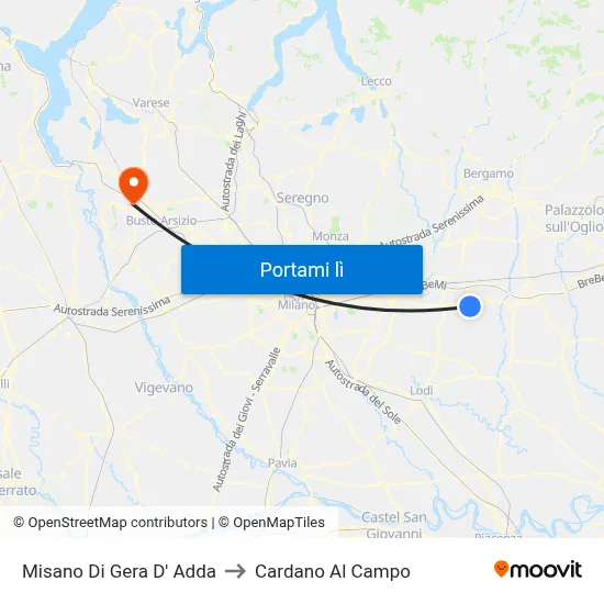 Misano Di Gera D' Adda to Cardano Al Campo map