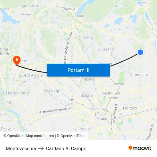 Montevecchia to Cardano Al Campo map