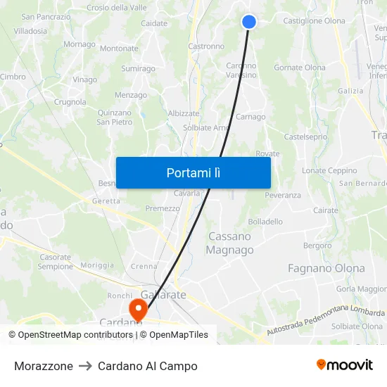 Morazzone to Cardano Al Campo map