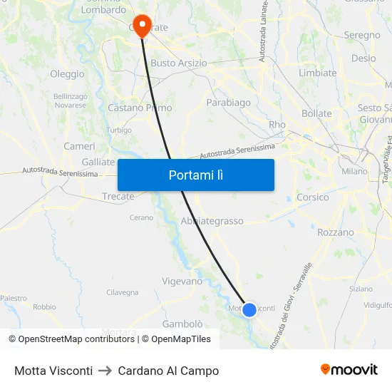 Motta Visconti to Cardano Al Campo map