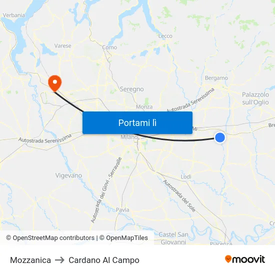 Mozzanica to Cardano Al Campo map
