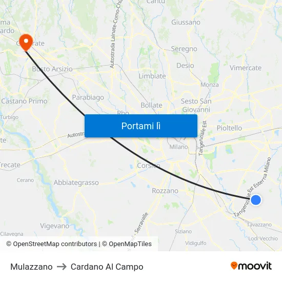 Mulazzano to Cardano Al Campo map