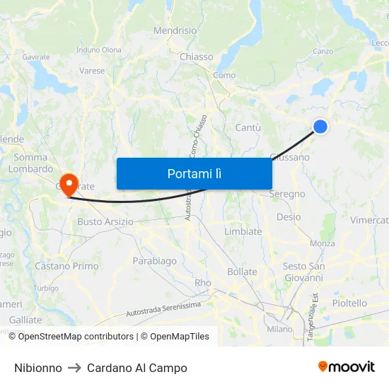 Nibionno to Cardano Al Campo map