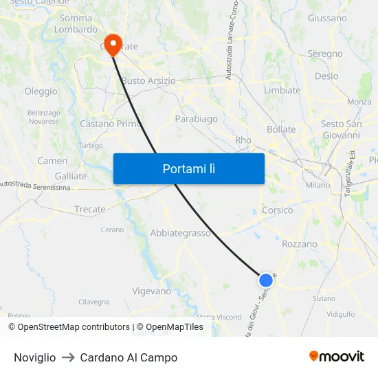 Noviglio to Cardano Al Campo map