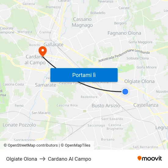 Olgiate Olona to Cardano Al Campo map