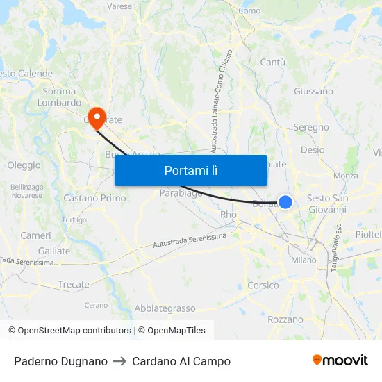 Paderno Dugnano to Cardano Al Campo map