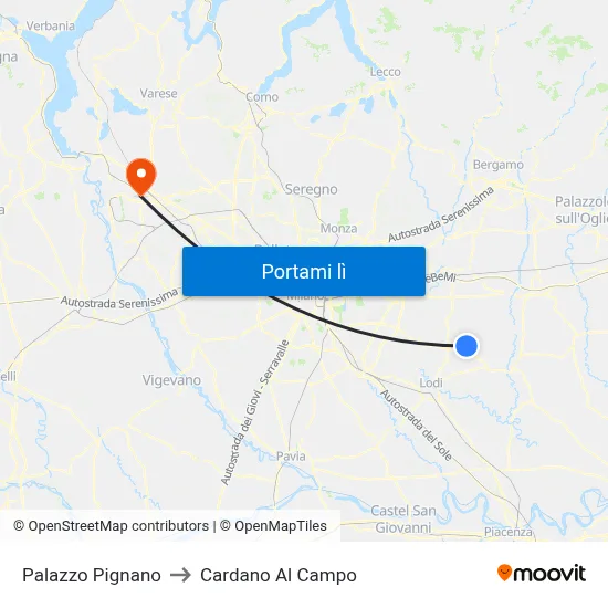 Palazzo Pignano to Cardano Al Campo map