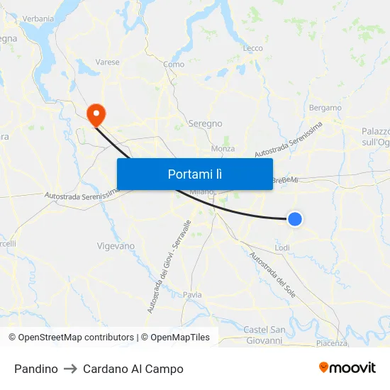 Pandino to Cardano Al Campo map