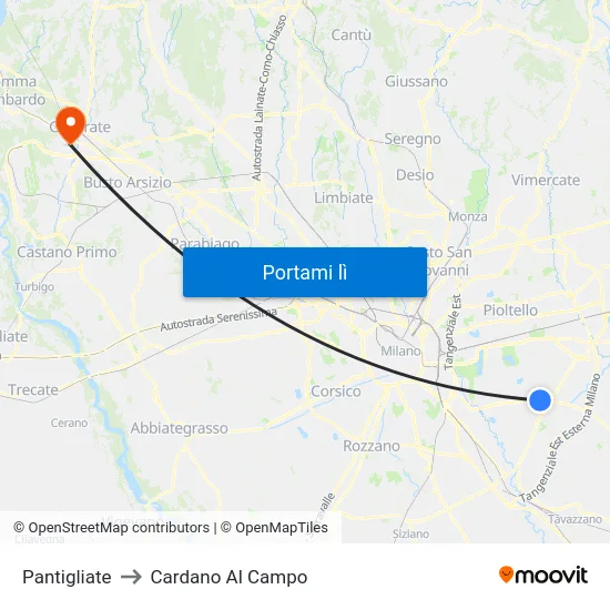 Pantigliate to Cardano Al Campo map