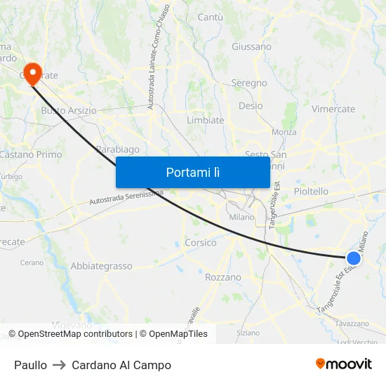 Paullo to Cardano Al Campo map