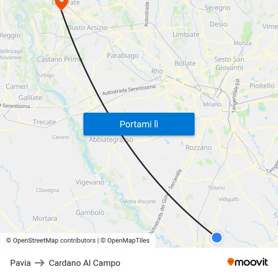 Pavia to Cardano Al Campo map