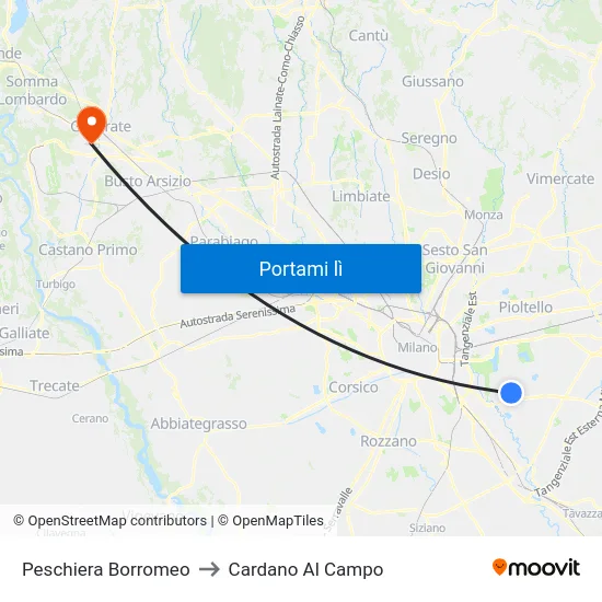 Peschiera Borromeo to Cardano Al Campo map