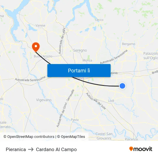 Pieranica to Cardano Al Campo map