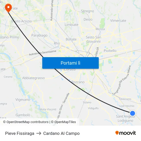 Pieve Fissiraga to Cardano Al Campo map