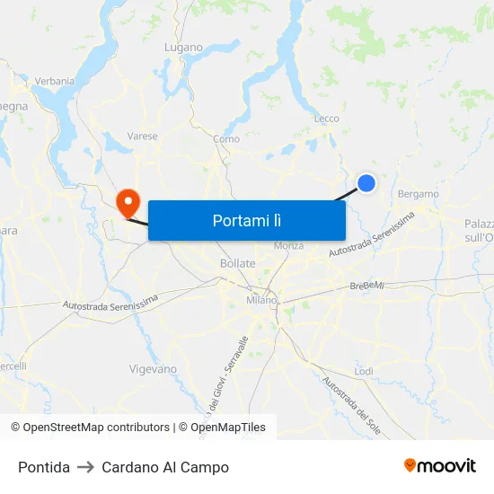 Pontida to Cardano Al Campo map
