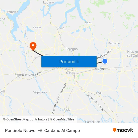 Pontirolo Nuovo to Cardano Al Campo map