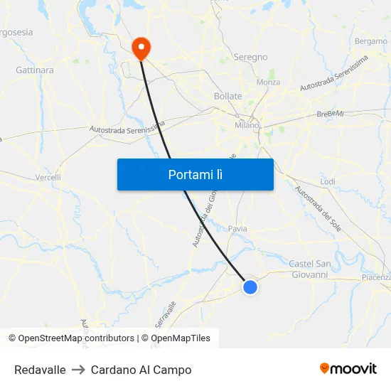 Redavalle to Cardano Al Campo map
