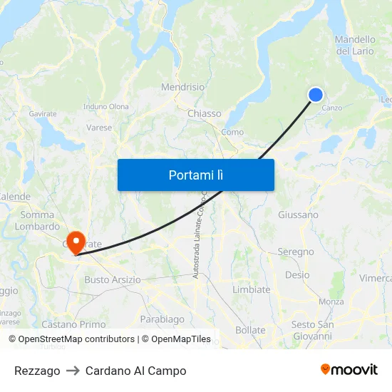 Rezzago to Cardano Al Campo map