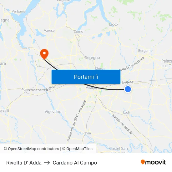 Rivolta D' Adda to Cardano Al Campo map