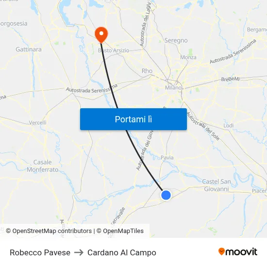 Robecco Pavese to Cardano Al Campo map