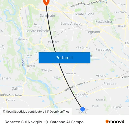 Robecco Sul Naviglio to Cardano Al Campo map