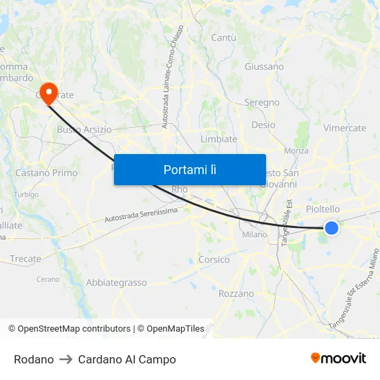 Rodano to Cardano Al Campo map