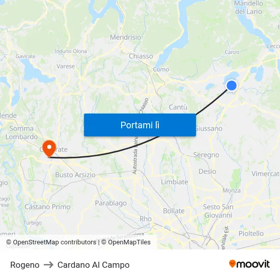 Rogeno to Cardano Al Campo map