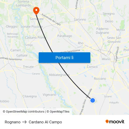 Rognano to Cardano Al Campo map