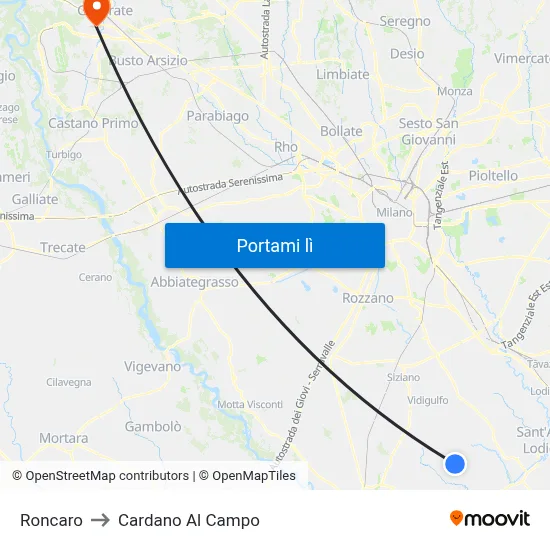 Roncaro to Cardano Al Campo map