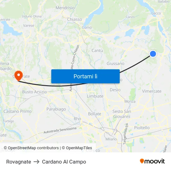 Rovagnate to Cardano Al Campo map