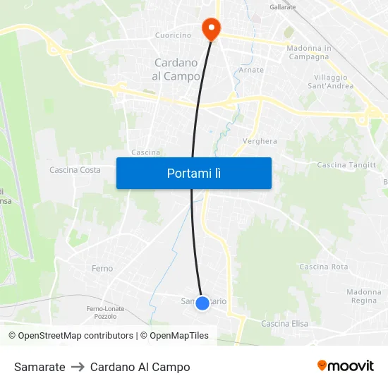 Samarate to Cardano Al Campo map