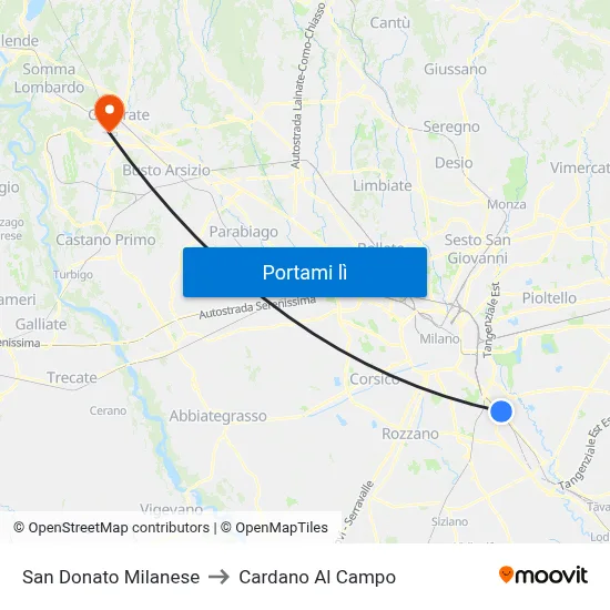 San Donato Milanese to Cardano Al Campo map